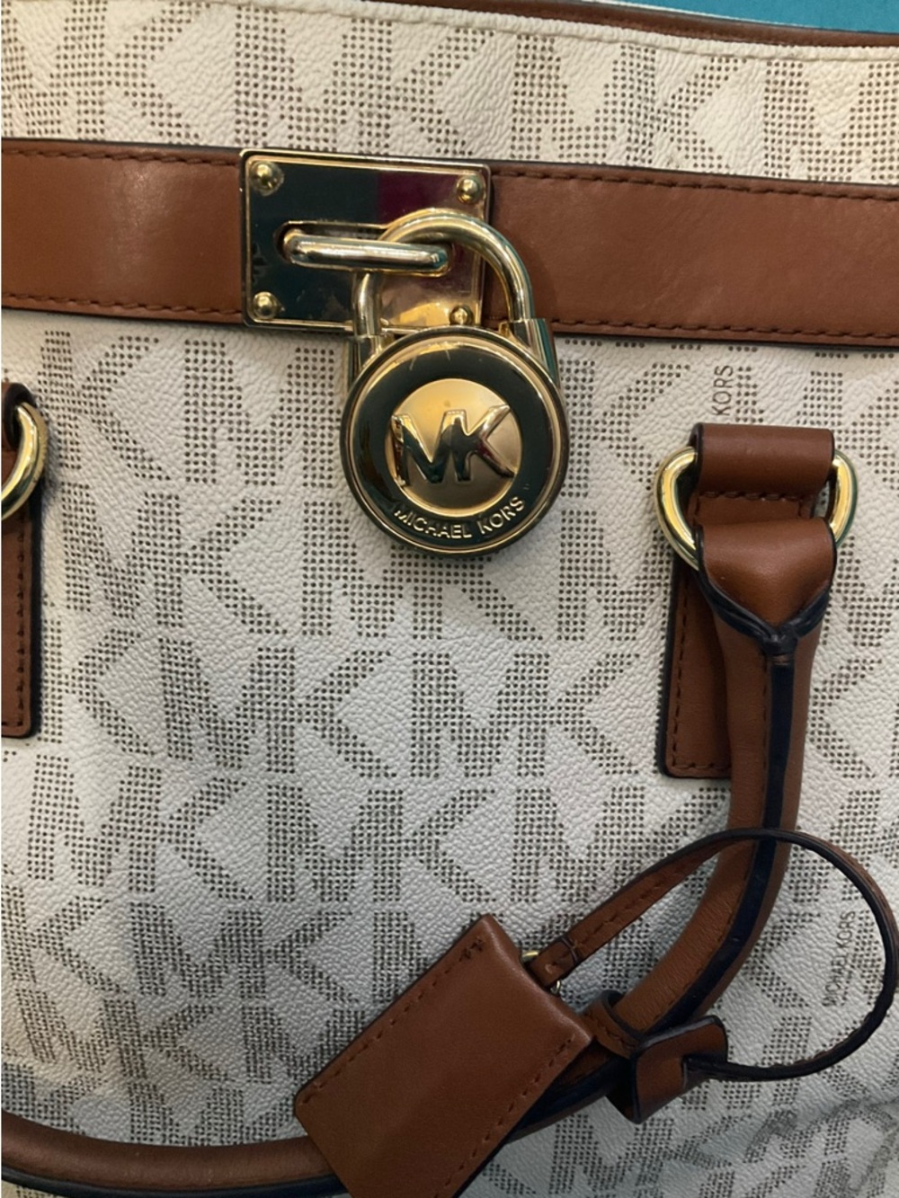 MICHAEL KORS Hamilton Large Vanilla Brown Monogram Tote/Shoulder Bag - Picture 10 of 14